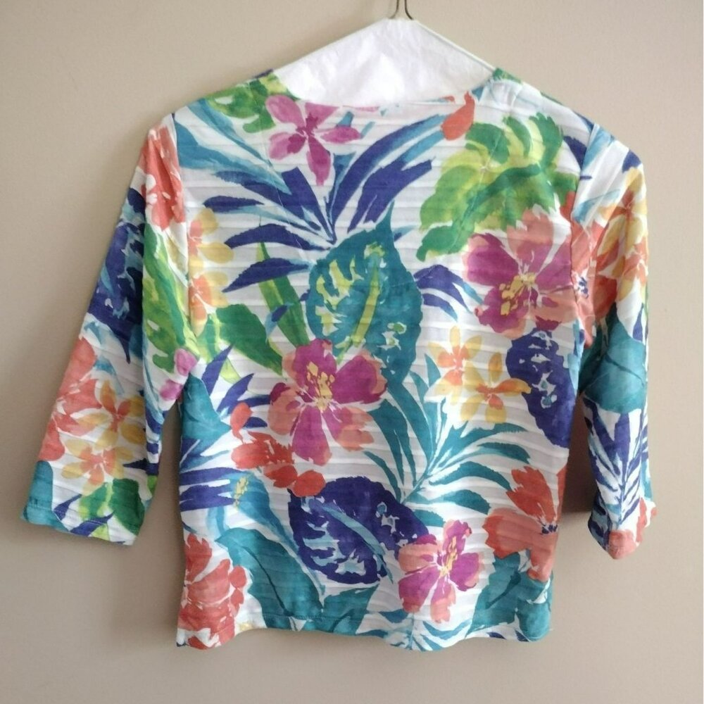 Alfred Dunner Womens Petite PS V-Neck Floral Print Top 3/4 Sleeve Tropical Print - Picture 2 of 9